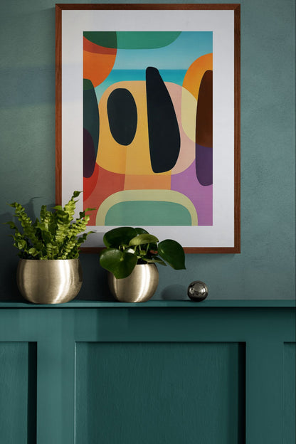 Coastal Shapes Color-Block Matte Paper Poster - Mid-Century Style
