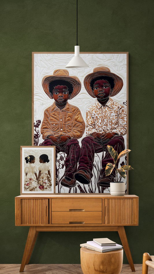 Cowboy Brothers Quilt-Inspired Afrocentric Matte Paper Poster
