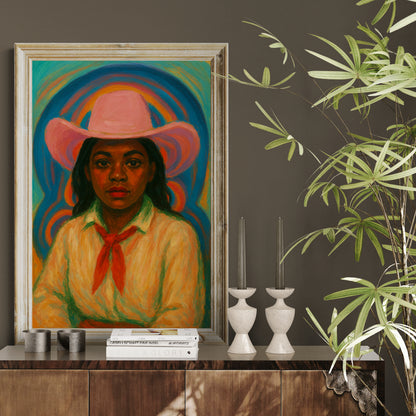 Cowgirl Spirit Afrocentric Matte Paper Poster - Expressionist Style