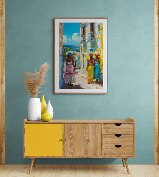 Curacao Sunlit Stroll overlooking the Sea Matte-Paper Poster