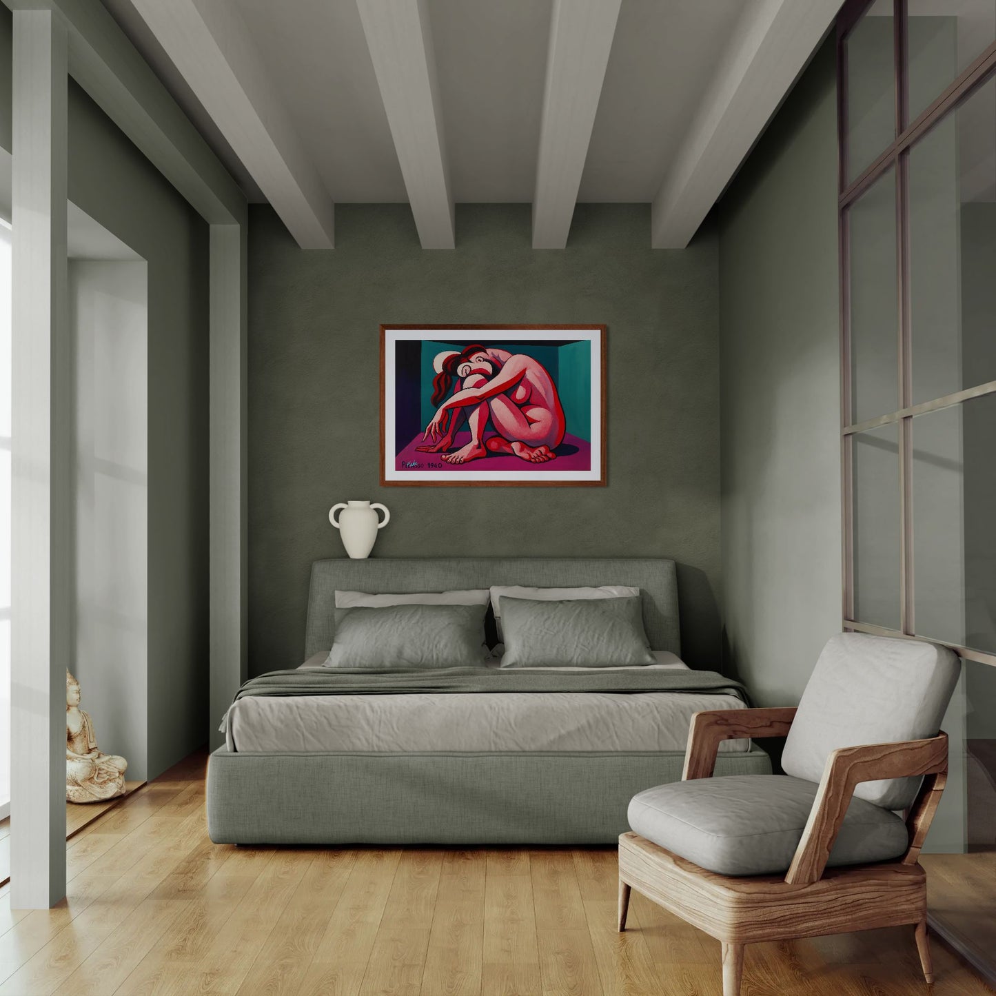Curved Form, Cubist Color-Block Matte Poster in Picasso Style