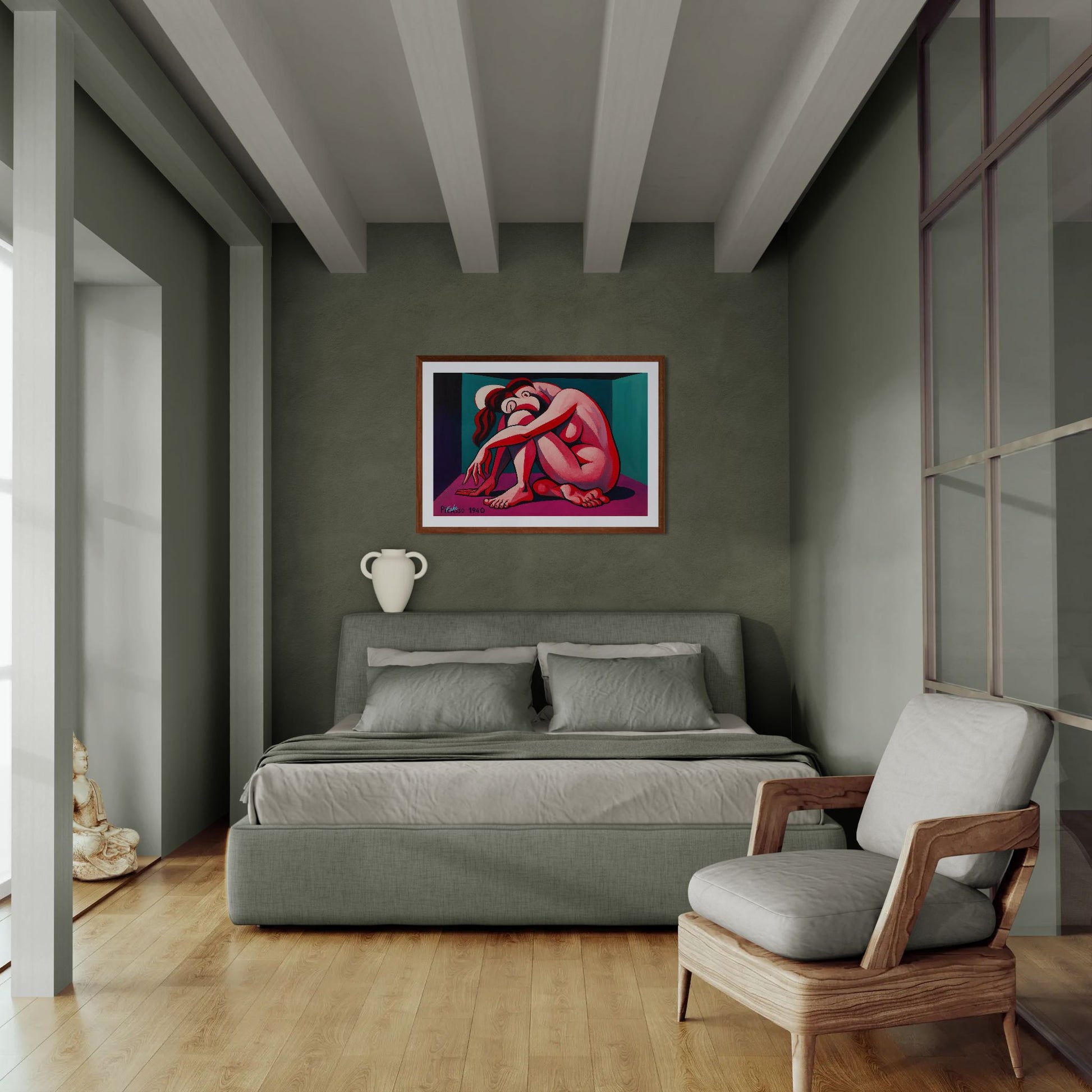 Curved Form, Cubist Color-Block Matte Poster in Picasso Style