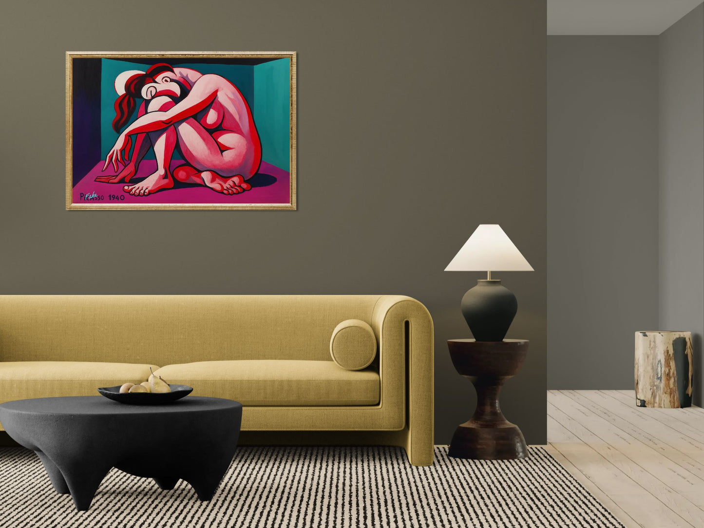 Curved Form, Cubist Color-Block Matte Poster in Picasso Style