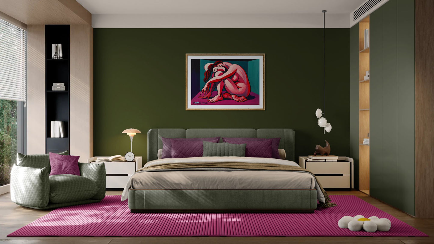 Curved Form, Cubist Color-Block Matte Poster in Picasso Style
