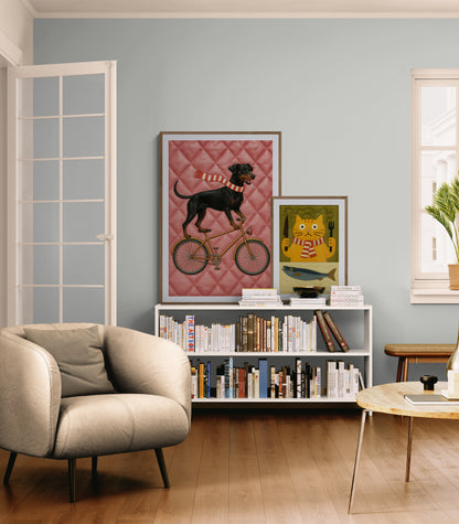Cycling Pup Retro-Vintage Matte Paper Poster - Pop Art Style