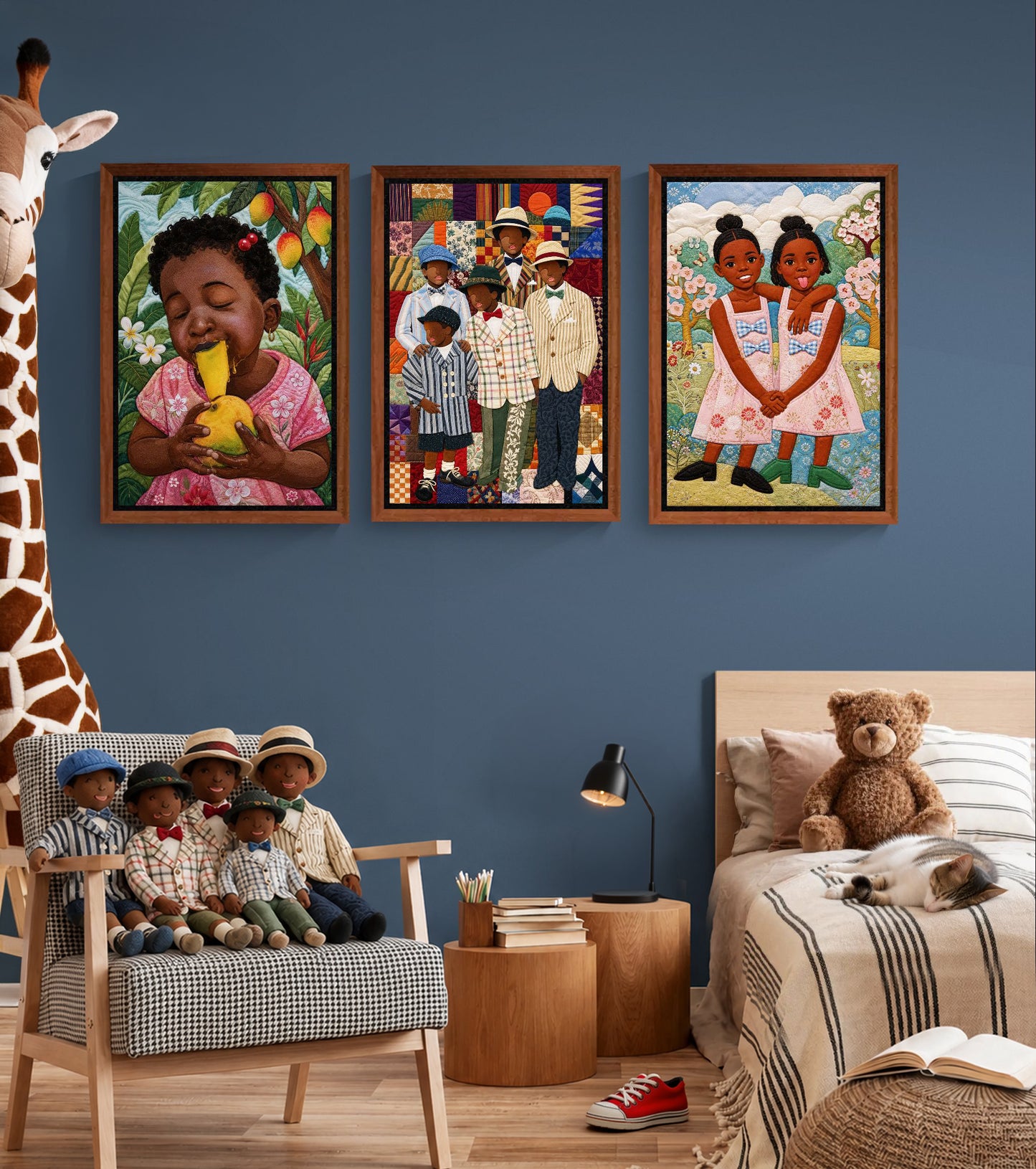 Sister Garden Framed Canvas - Quilt-Inspired Living Room Art