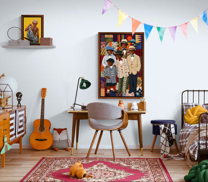 Framed Canvas, Dapper Brothers Black Boys Wall Art, Quilted-Style Vintage canvas