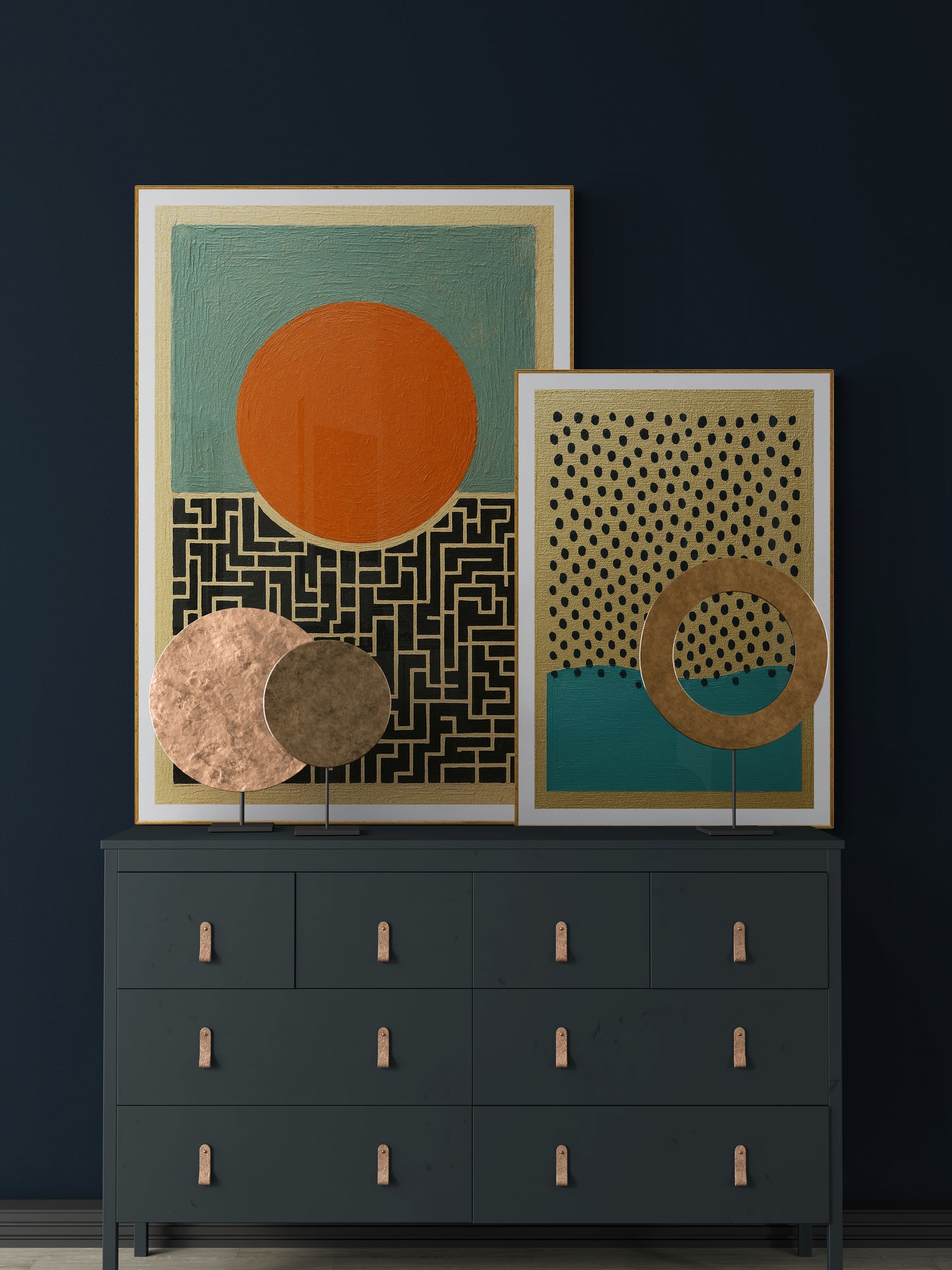 Drops of Silence Gold-Textured Matte Paper Poster - Mid-Century Style