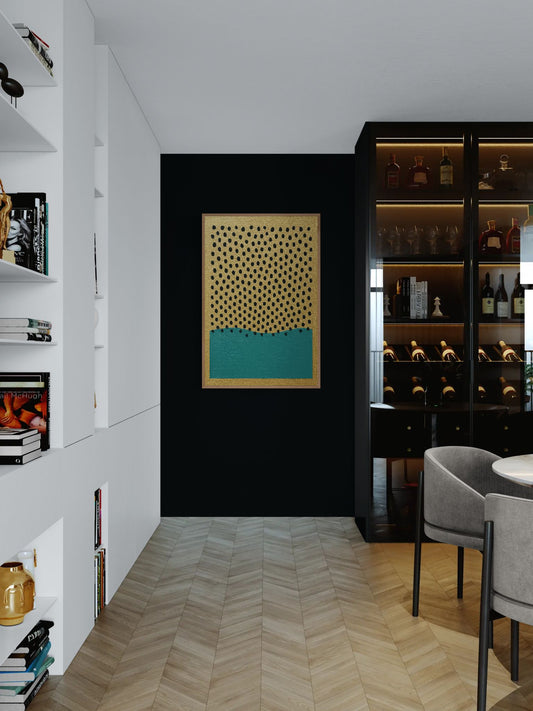 Drops of Silence Gold-Textured Matte Paper Poster - Mid-Century Style
