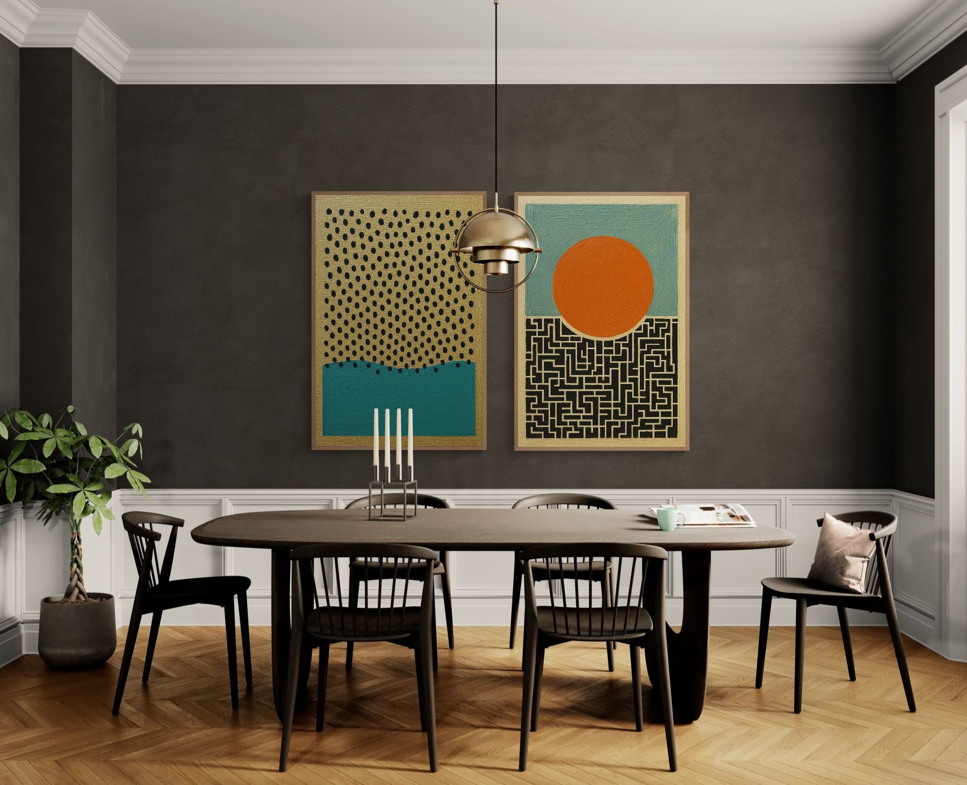 Drops of Silence Gold-Textured Matte Paper Poster - Mid-Century Style