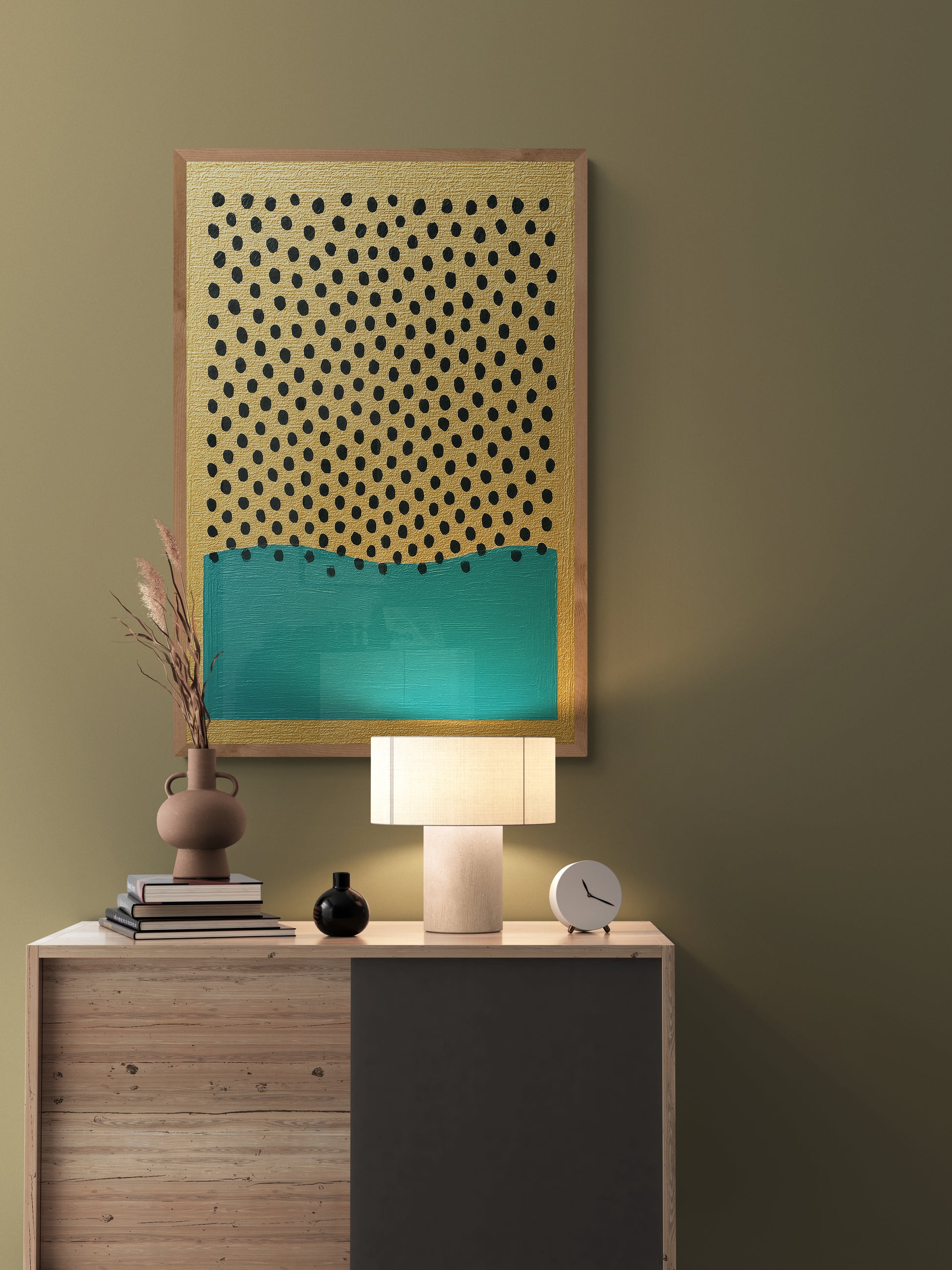 Drops of Silence Gold-Textured Matte Paper Poster - Mid-Century Style