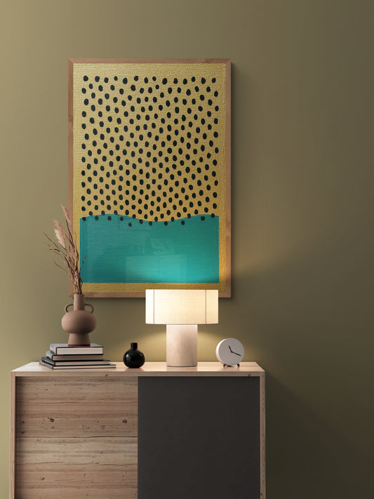 Drops of Silence Gold-Textured Matte Paper Poster - Mid-Century Style