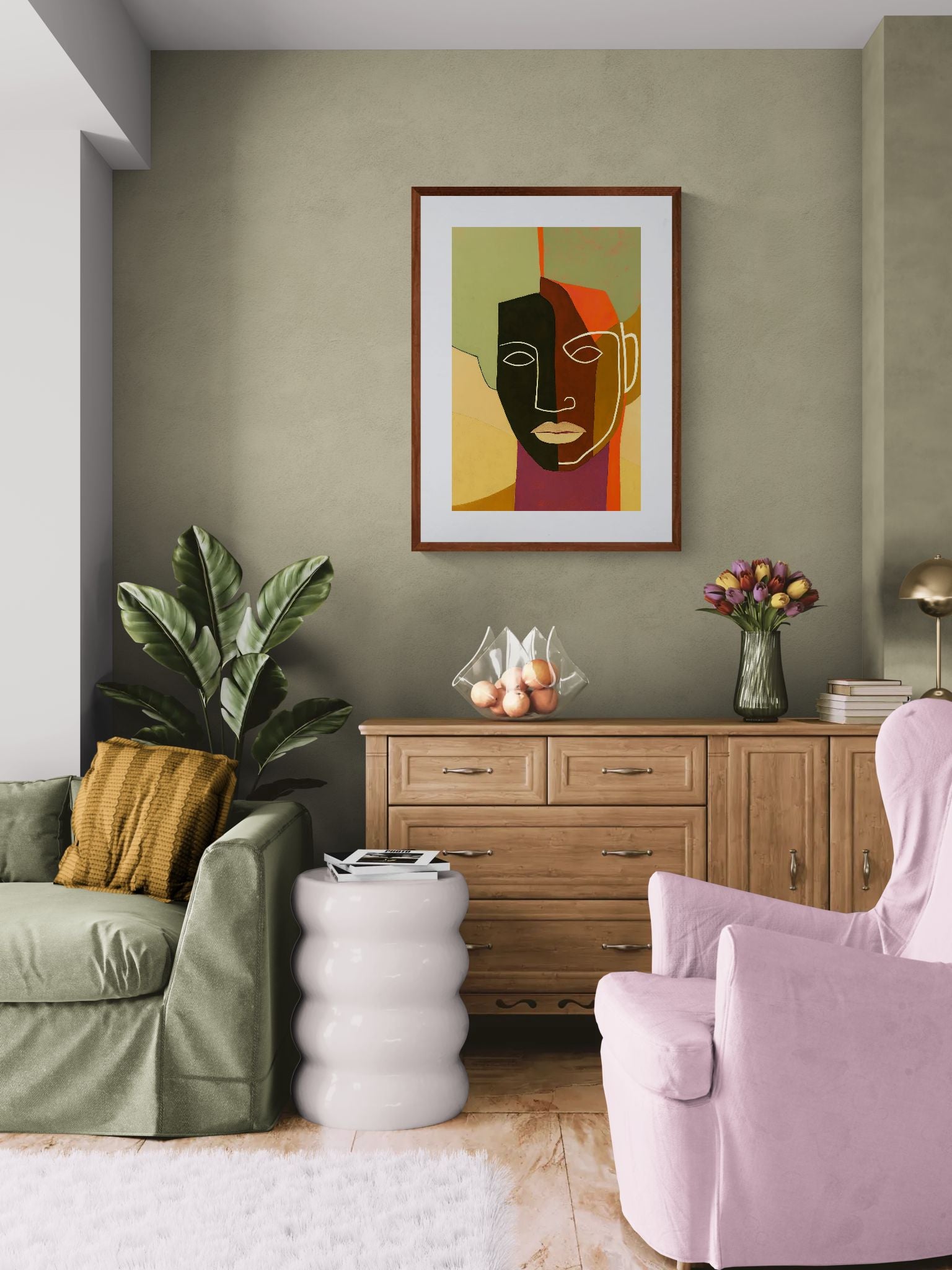Faces in Colour Color-Block Matte Paper Poster - Cubist Style