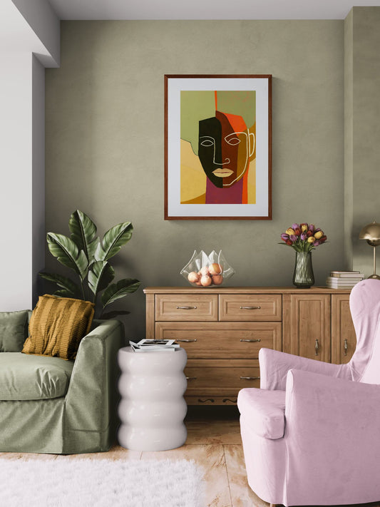 Faces in Colour Color-Block Matte Paper Poster - Cubist Style