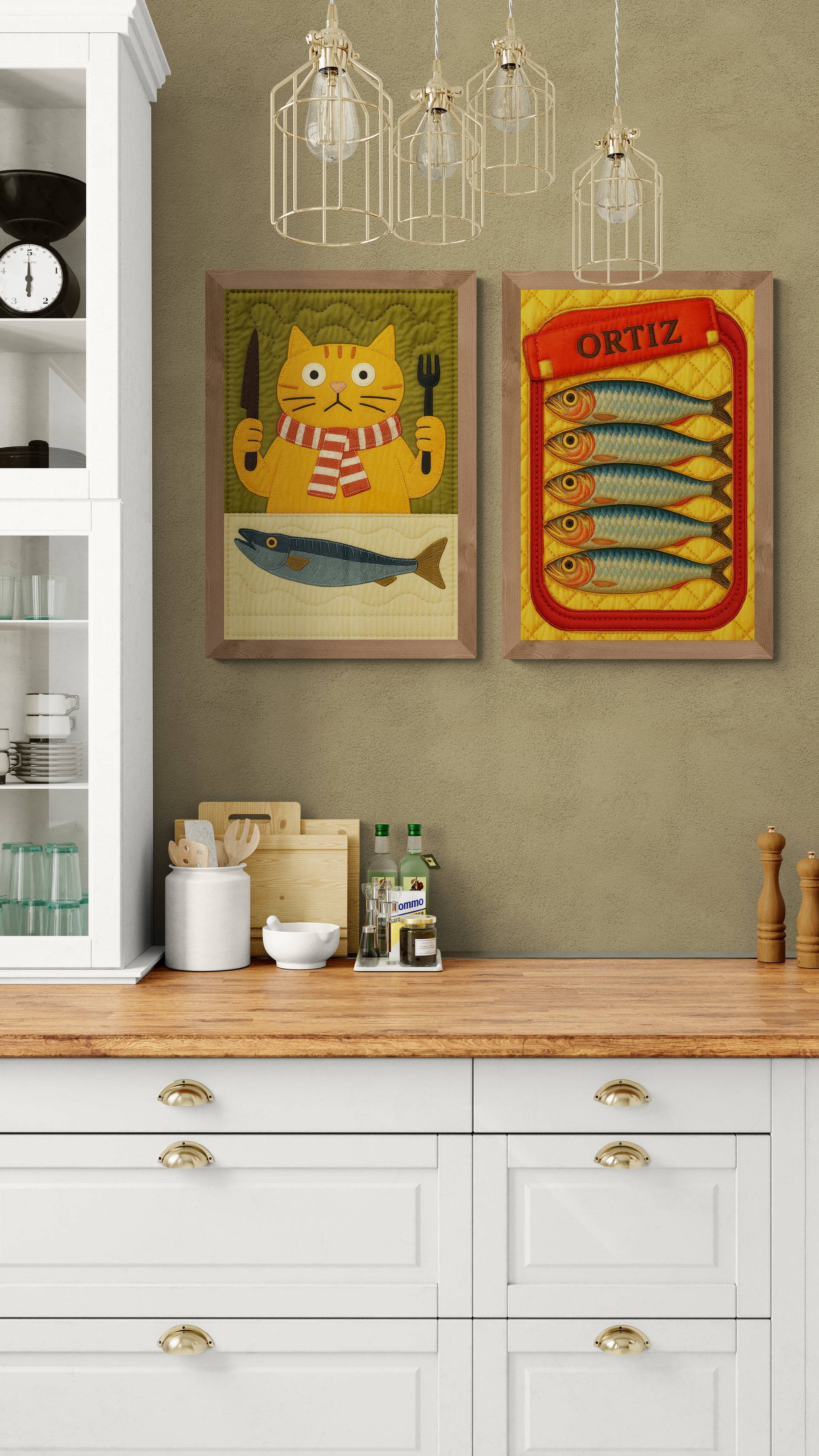 Fishy Business The Hungry Cat Quilt-Inspired Matte Paper Poster