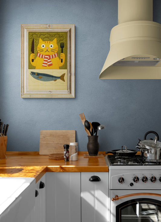 Fishy Business The Hungry Cat Quilt-Inspired Matte Paper Poster