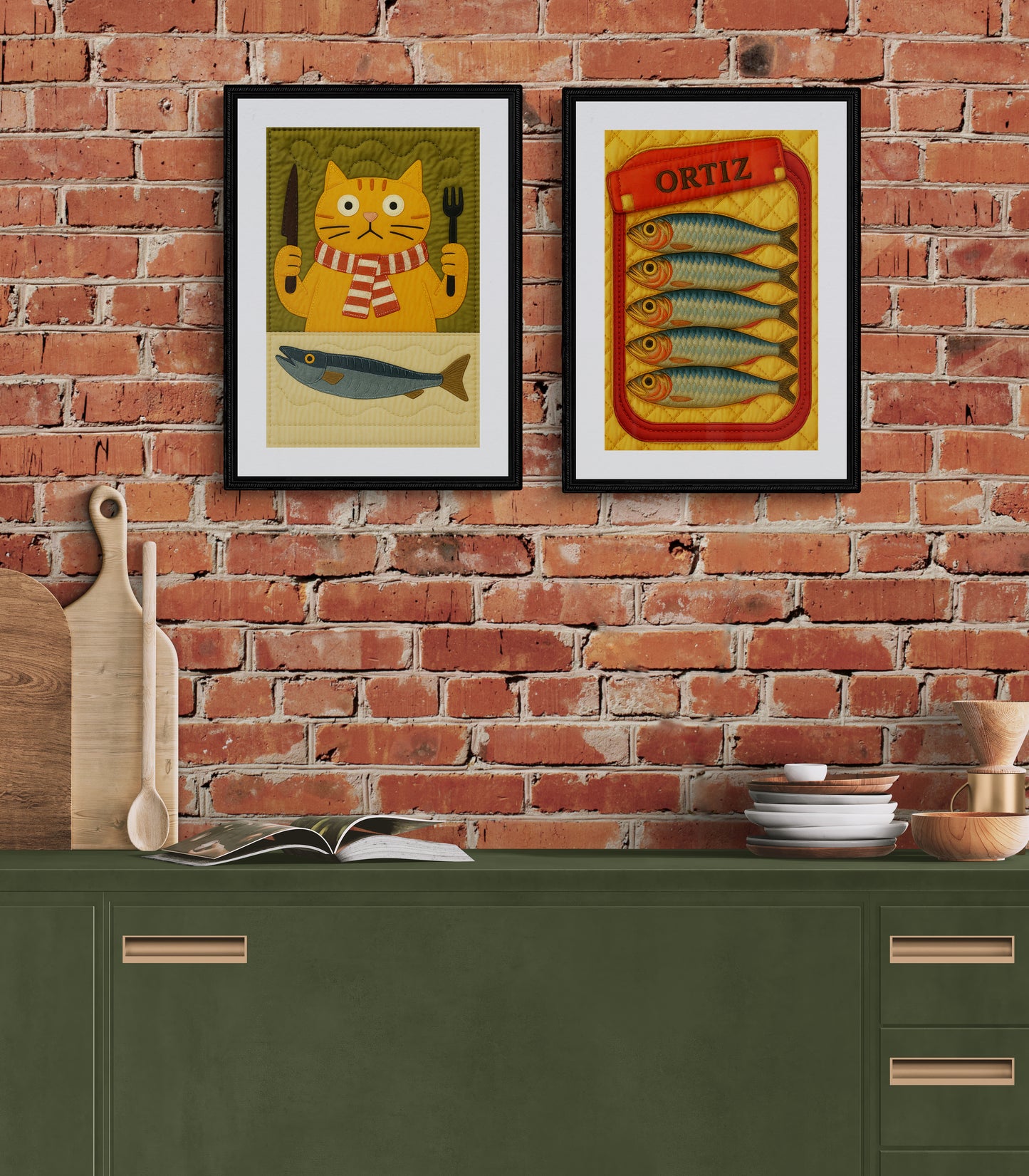 Fishy Business The Hungry Cat Quilt-Inspired Matte Paper Poster
