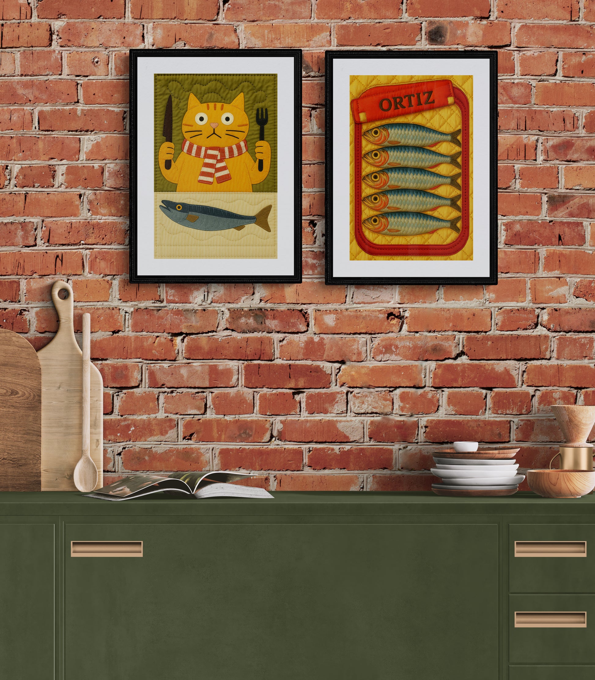 Fishy Business The Hungry Cat Quilt-Inspired Matte Paper Poster