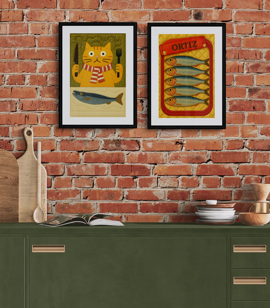 Fishy Business The Hungry Cat Quilt-Inspired Matte Paper Poster