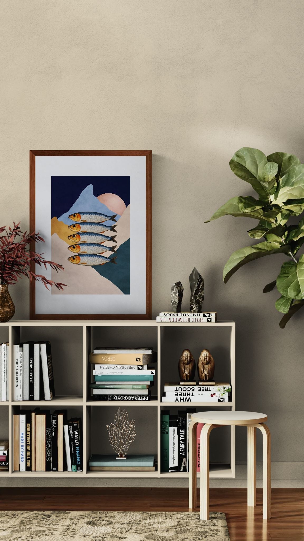 Five Sardines Minimalist-Collage Matte Paper Poster