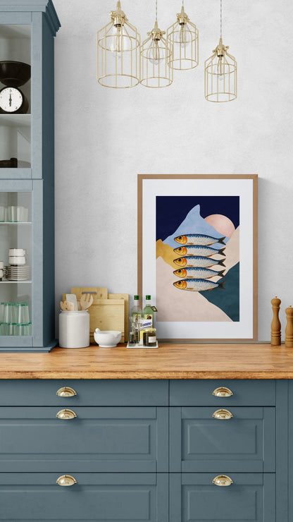 Five Sardines Minimalist-Collage Matte Paper Poster