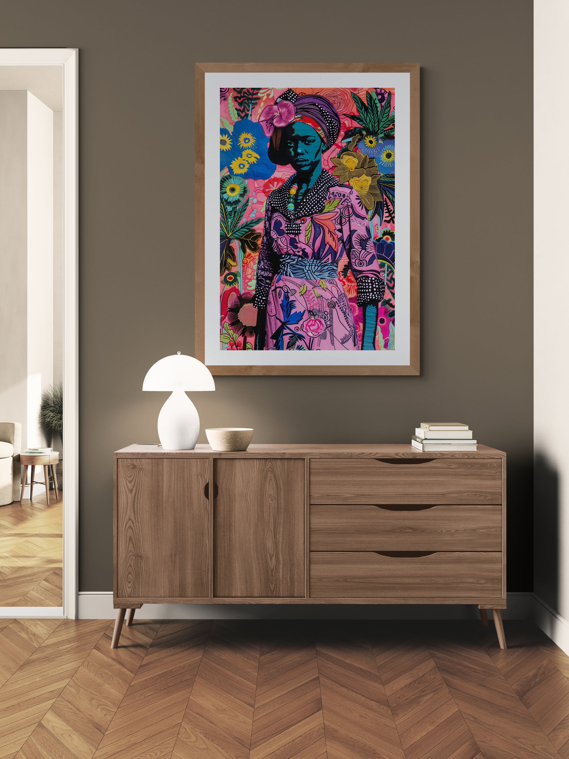 Floral Majesty Textile-Inspired Matte Paper Poster - Pop Art