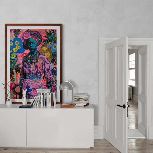 Floral Majesty Textile-Inspired Matte Paper Poster - Pop Art