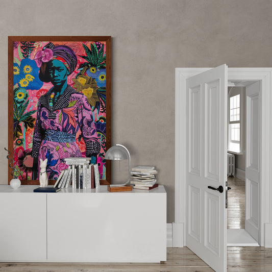 Floral Majesty Textile-Inspired Matte Paper Poster - Pop Art