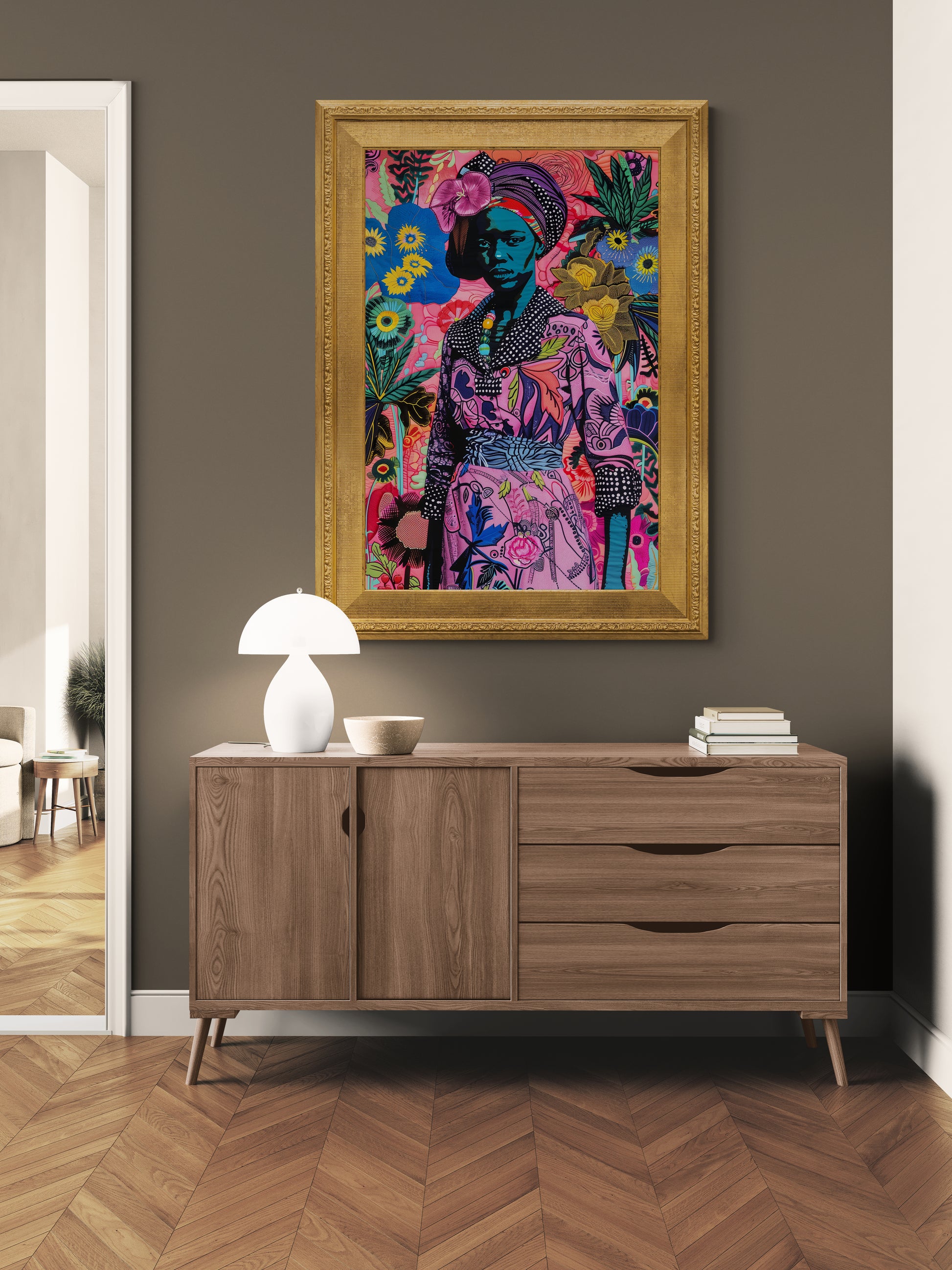 Floral Majesty Textile-Inspired Matte Paper Poster - Pop Art