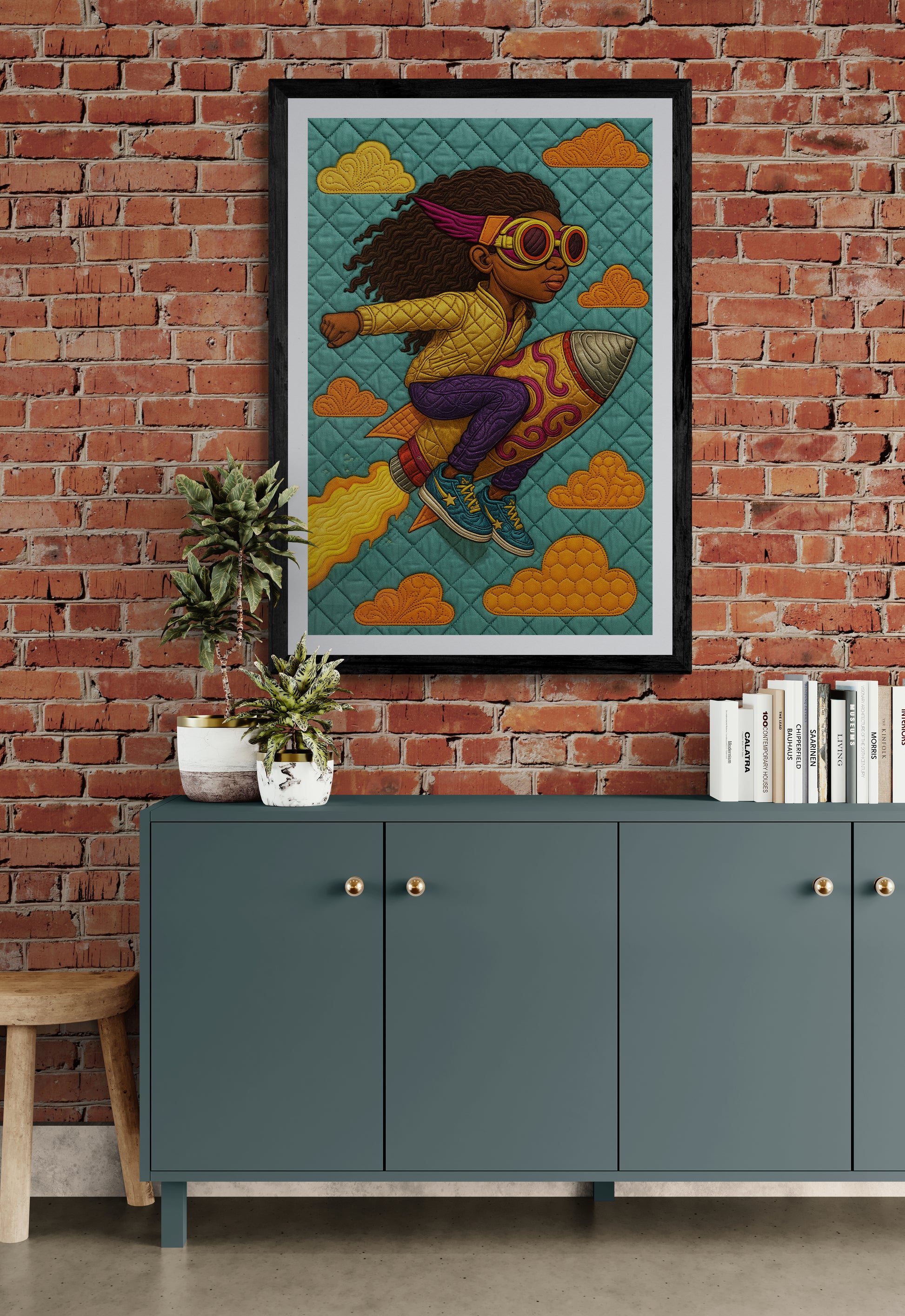 Quilted Space Voyager Folk-Art Poster on Matte Paper - Afrofuturism