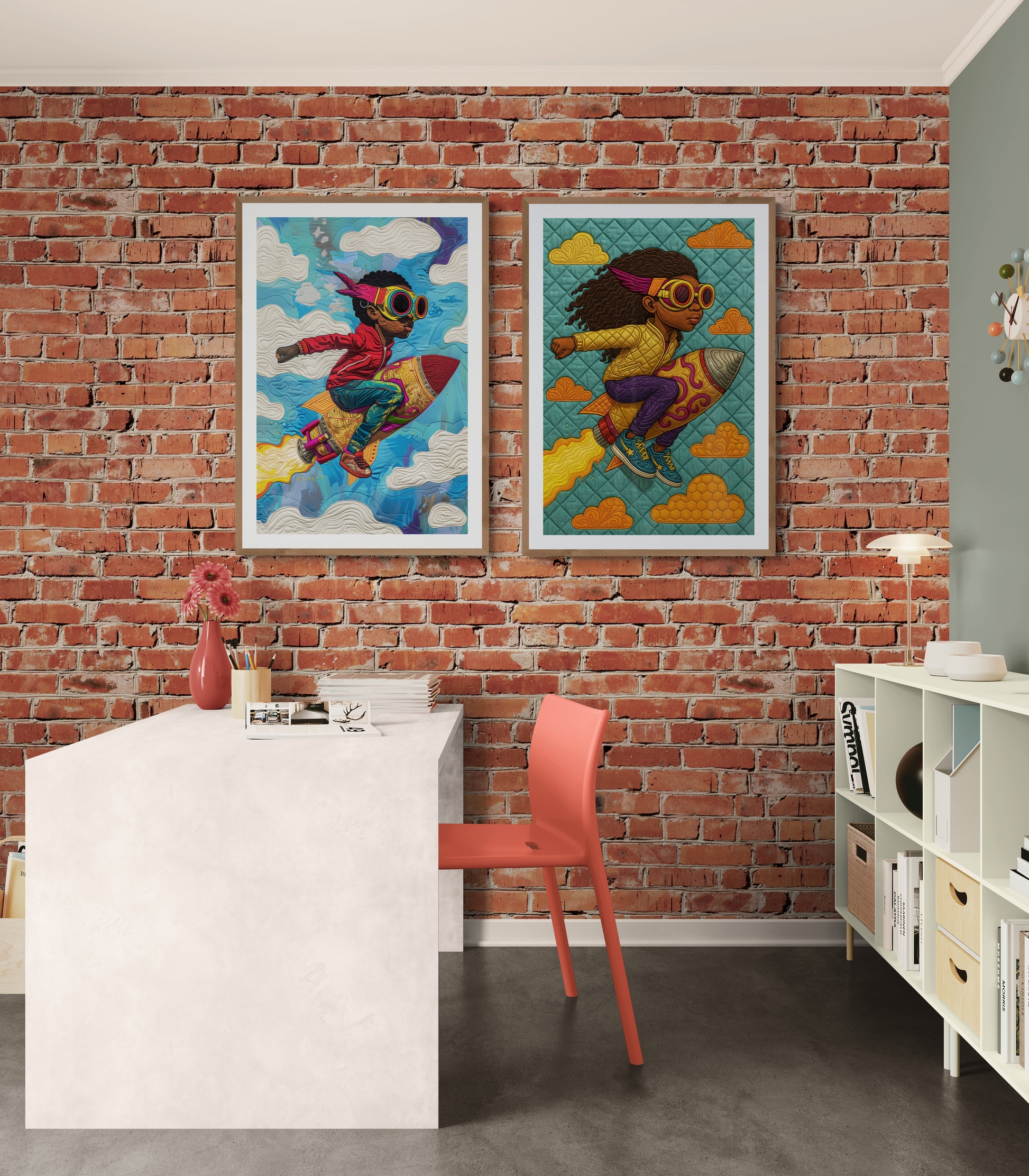 Quilted Space Voyager Folk-Art Poster on Matte Paper - Afrofuturism