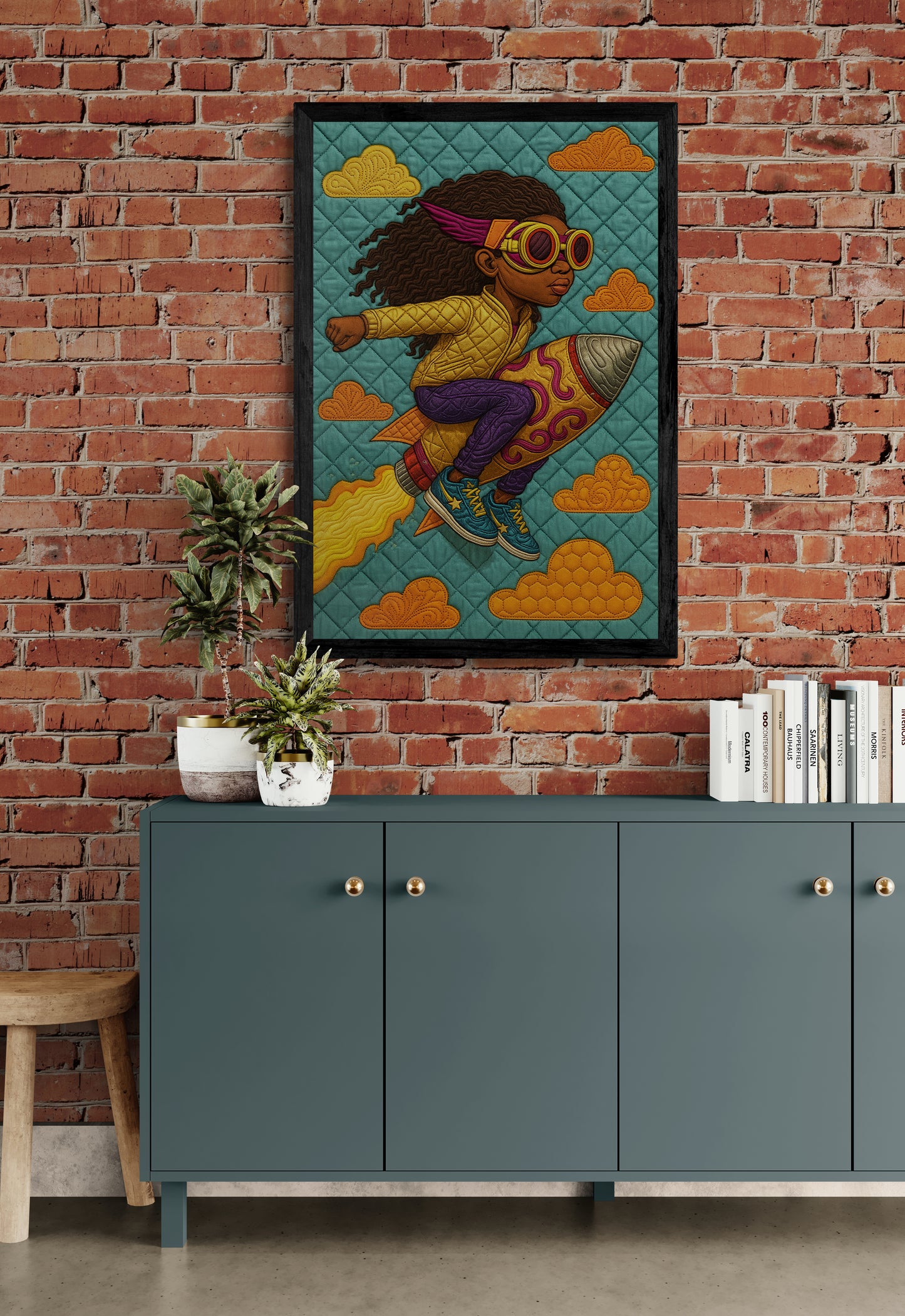 Quilted Space Voyager Folk-Art Poster on Matte Paper - Afrofuturism