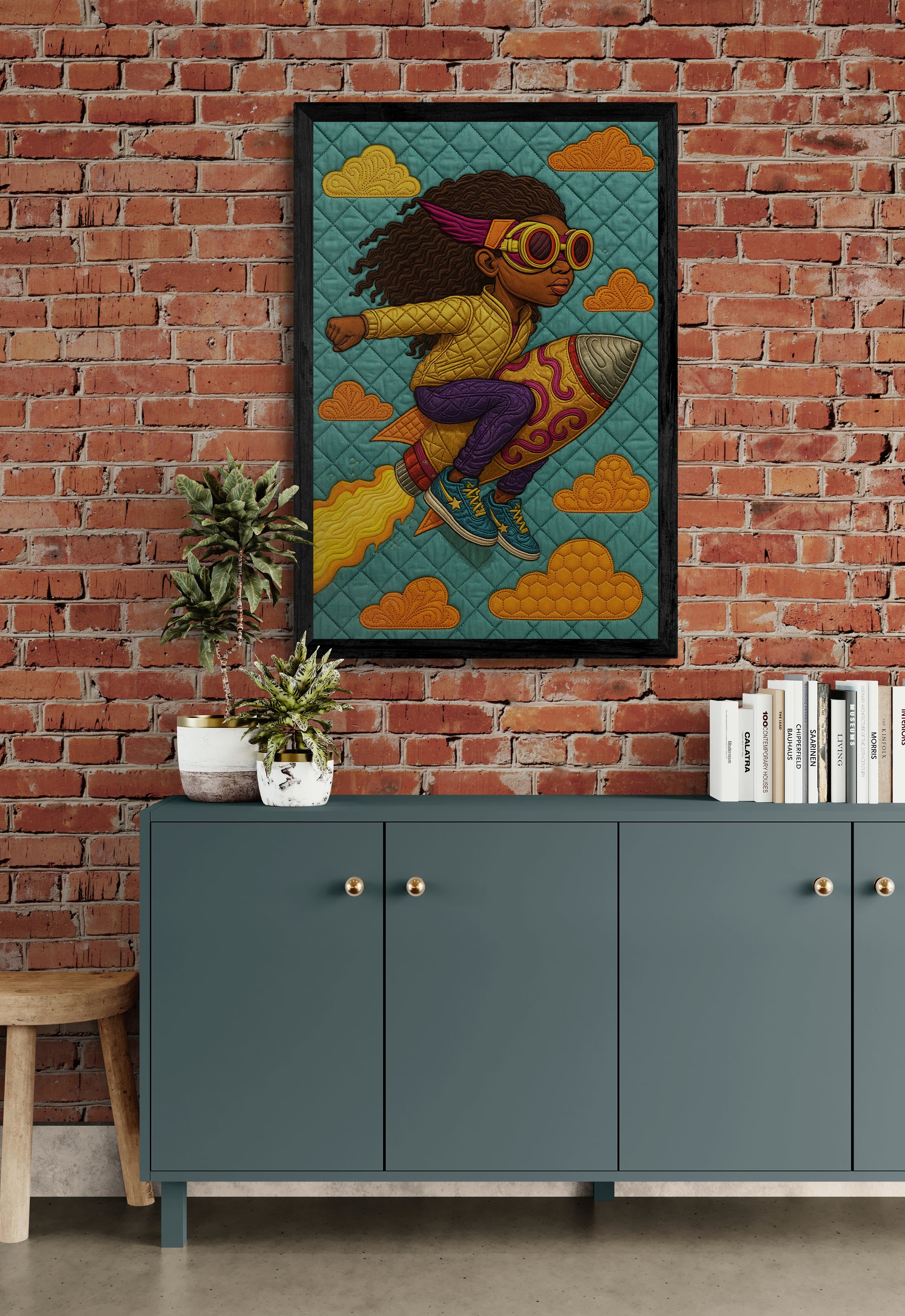 Quilted Space Voyager Folk-Art Poster on Matte Paper - Afrofuturism