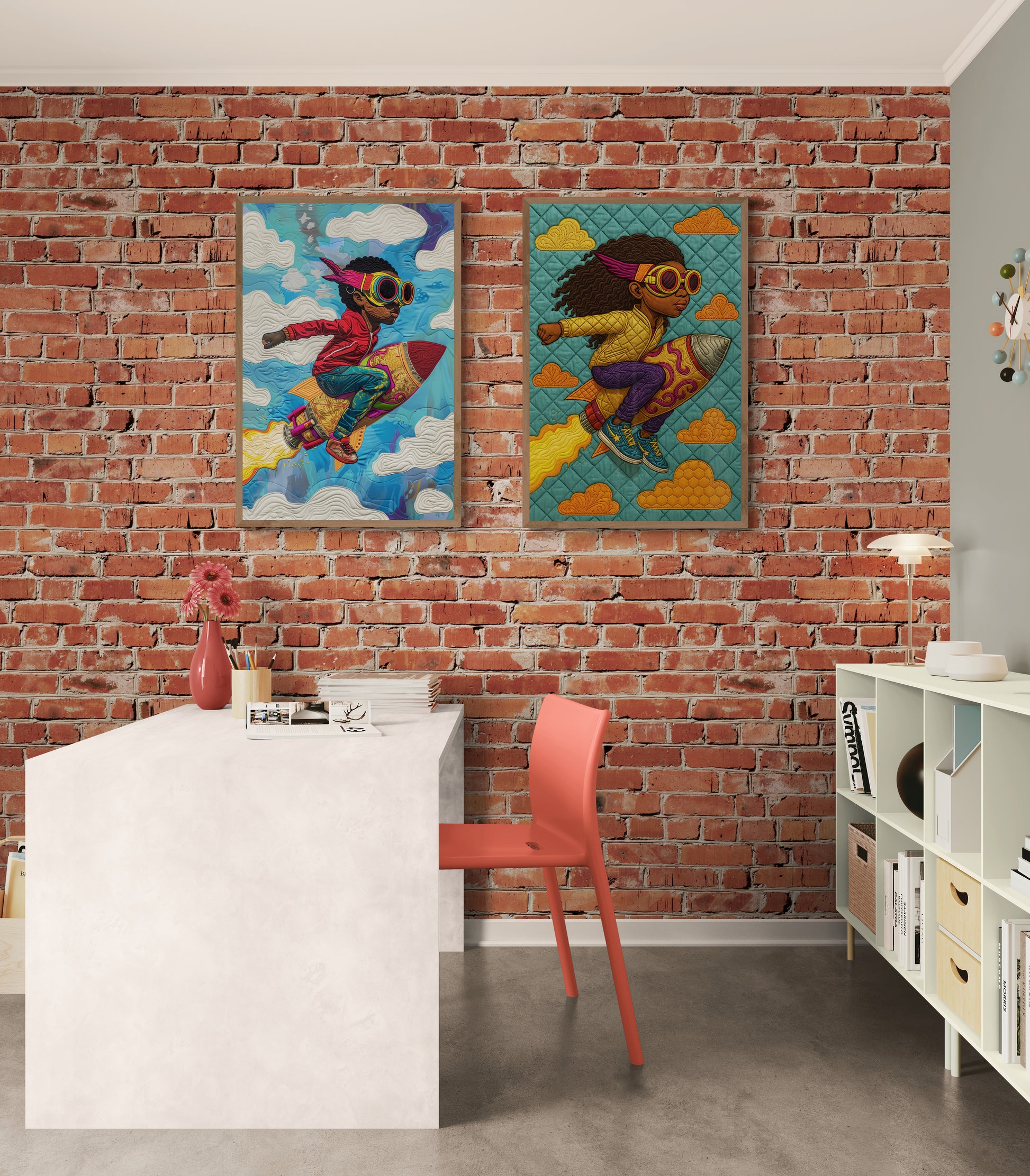 Quilted Space Voyager Folk-Art Poster on Matte Paper - Afrofuturism