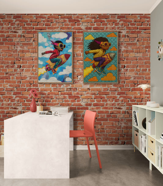 Quilted Space Voyager Folk-Art Poster on Matte Paper - Afrofuturism