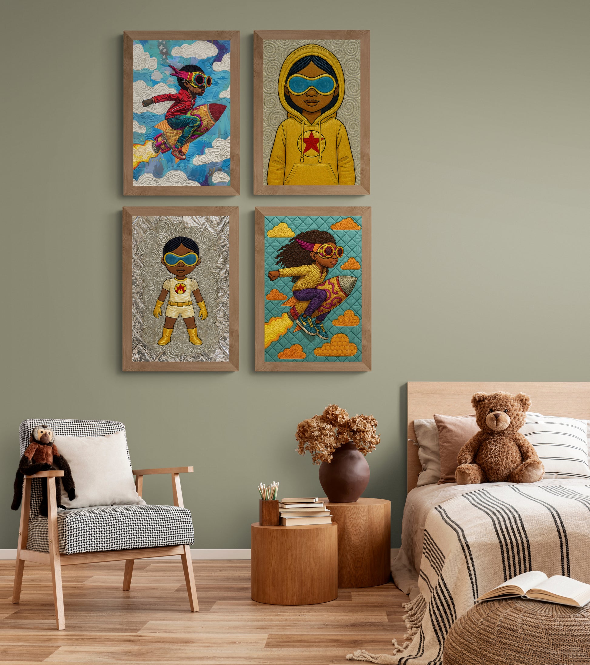 Quilted Space Voyager Folk-Art Poster on Matte Paper - Afrofuturism