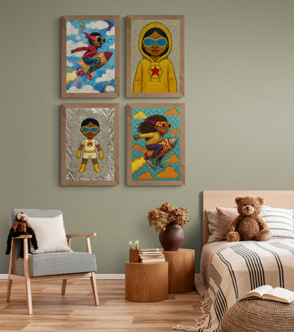 Quilted Space Voyager Folk-Art Poster on Matte Paper - Afrofuturism