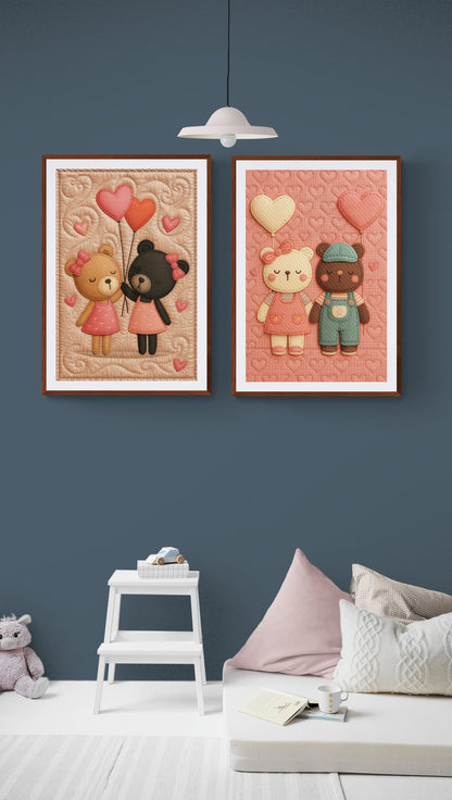 Forever Friends Quilt-Inspired Matte Paper Poster - Folk Art Style