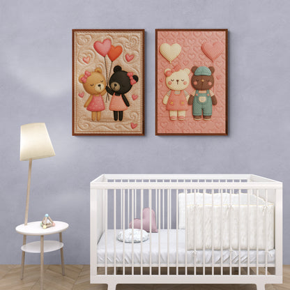 Forever Friends Quilt-Inspired Matte Paper Poster - Folk Art Style