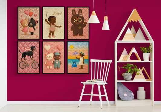 Forever Friends Quilt-Inspired Matte Paper Poster - Folk Art Style
