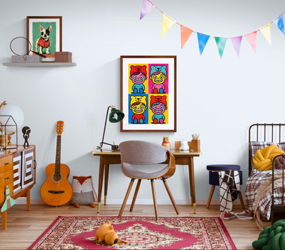 Four Little Grins Color-Block Matte Paper Poster - Warhol Style