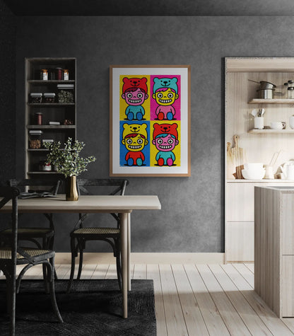 Four Little Grins Color-Block Matte Paper Poster - Warhol Style