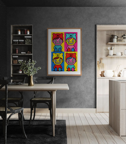 Four Little Grins Color-Block Matte Paper Poster - Warhol Style