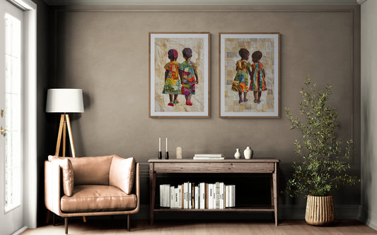 Friends Quilt-Inspired Matte Paper Poster in Bisa Butler Style