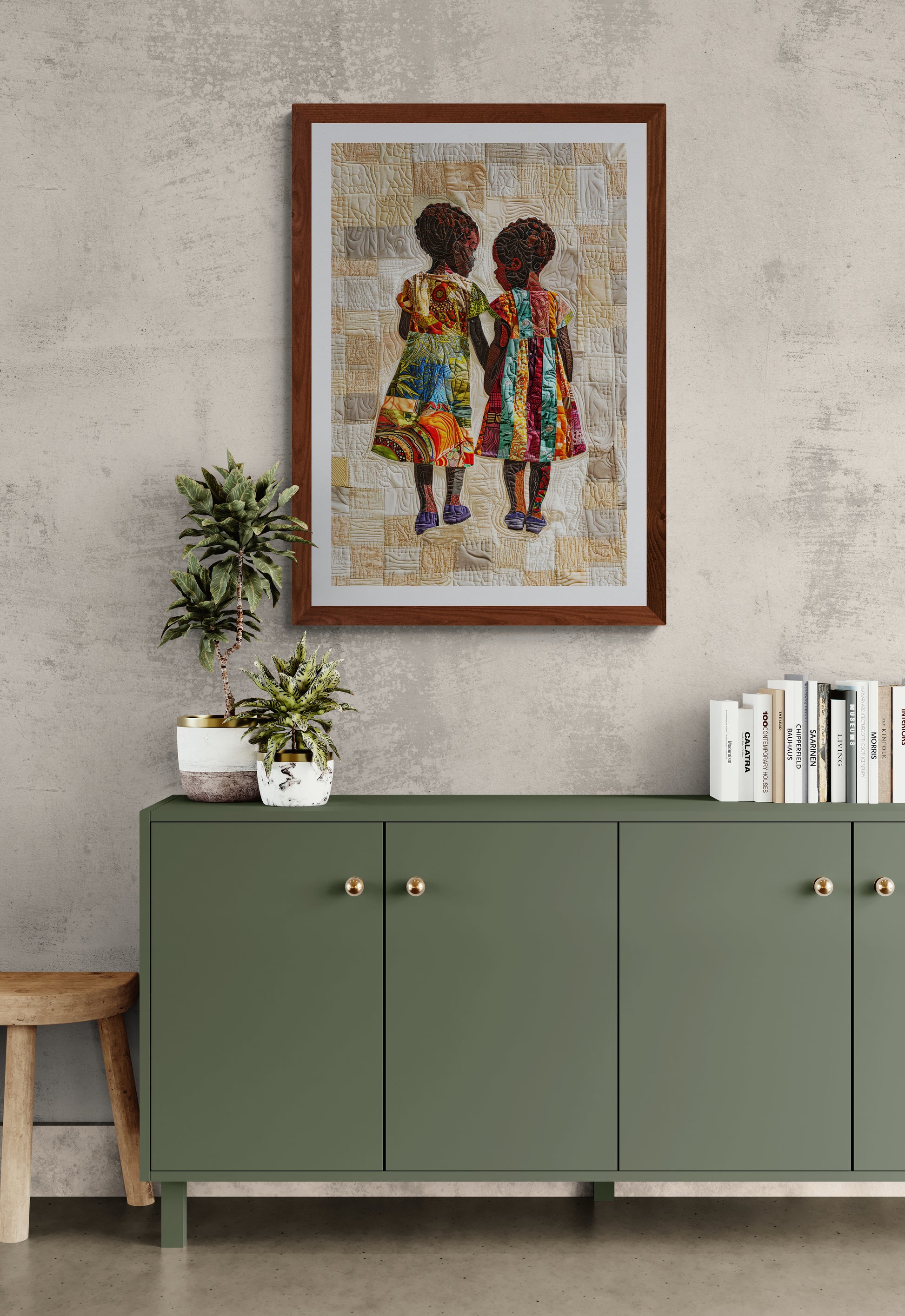 Friends Quilt-Inspired Matte Paper Poster in Bisa Butler Style