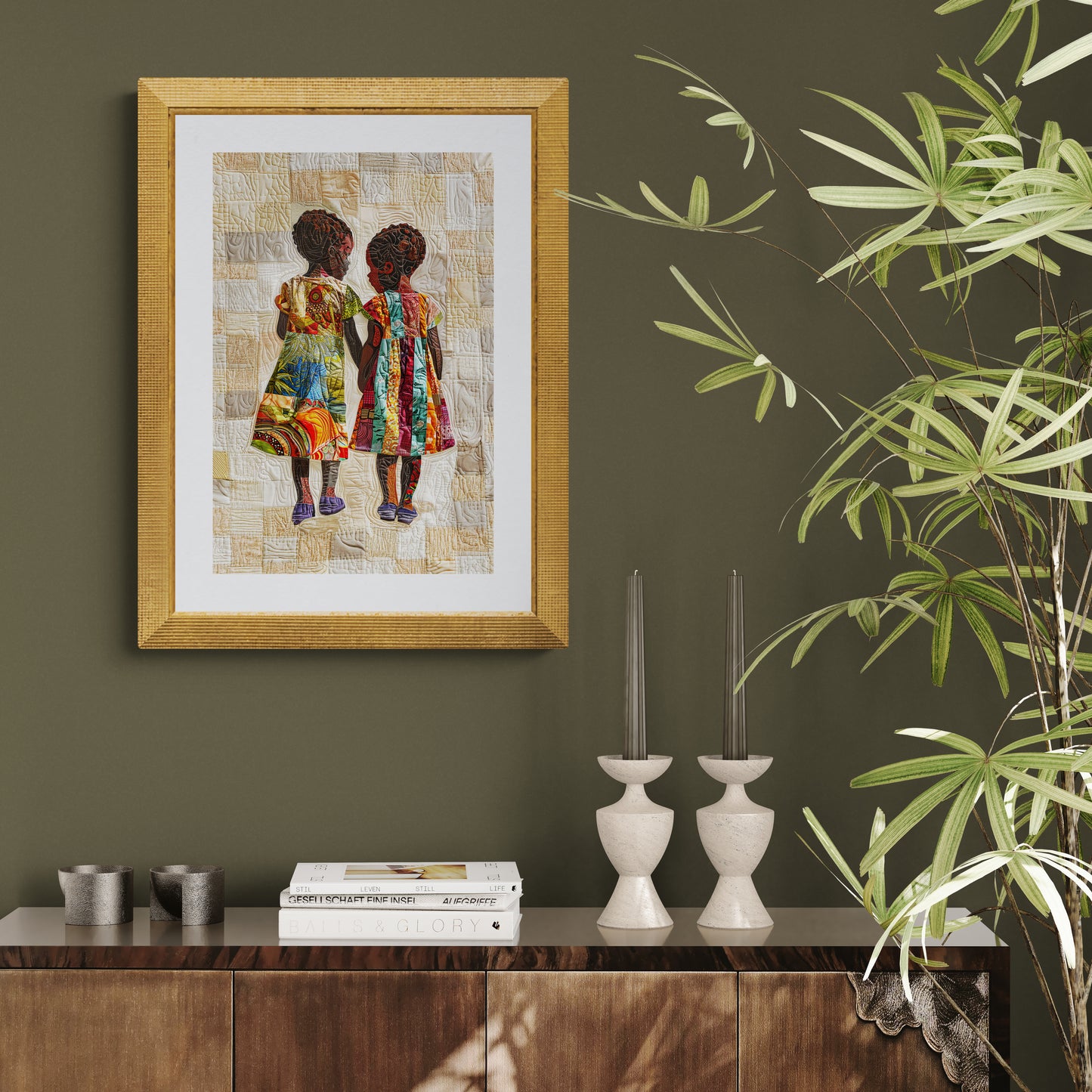 Friends Quilt-Inspired Matte Paper Poster in Bisa Butler Style