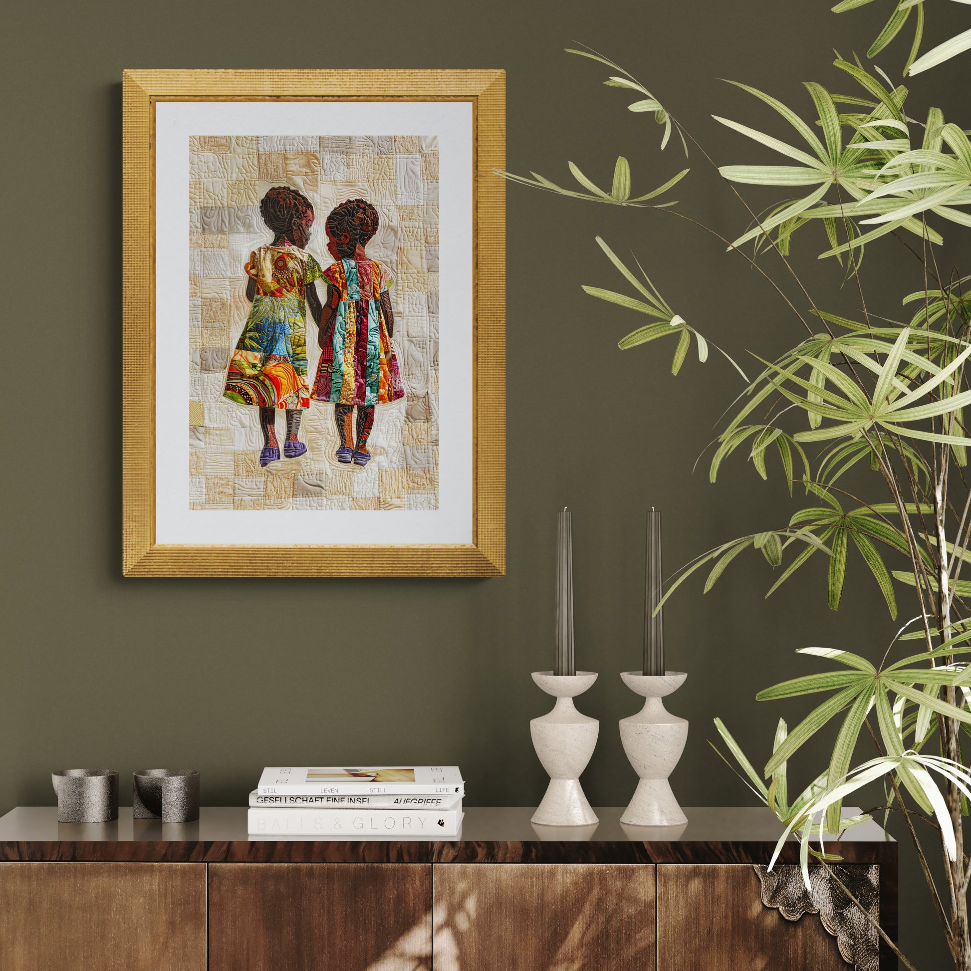 Friends Quilt-Inspired Matte Paper Poster in Bisa Butler Style