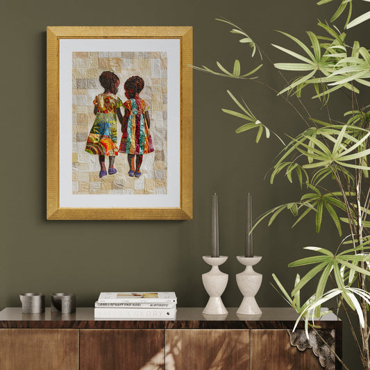 Friends Quilt-Inspired Matte Paper Poster in Bisa Butler Style