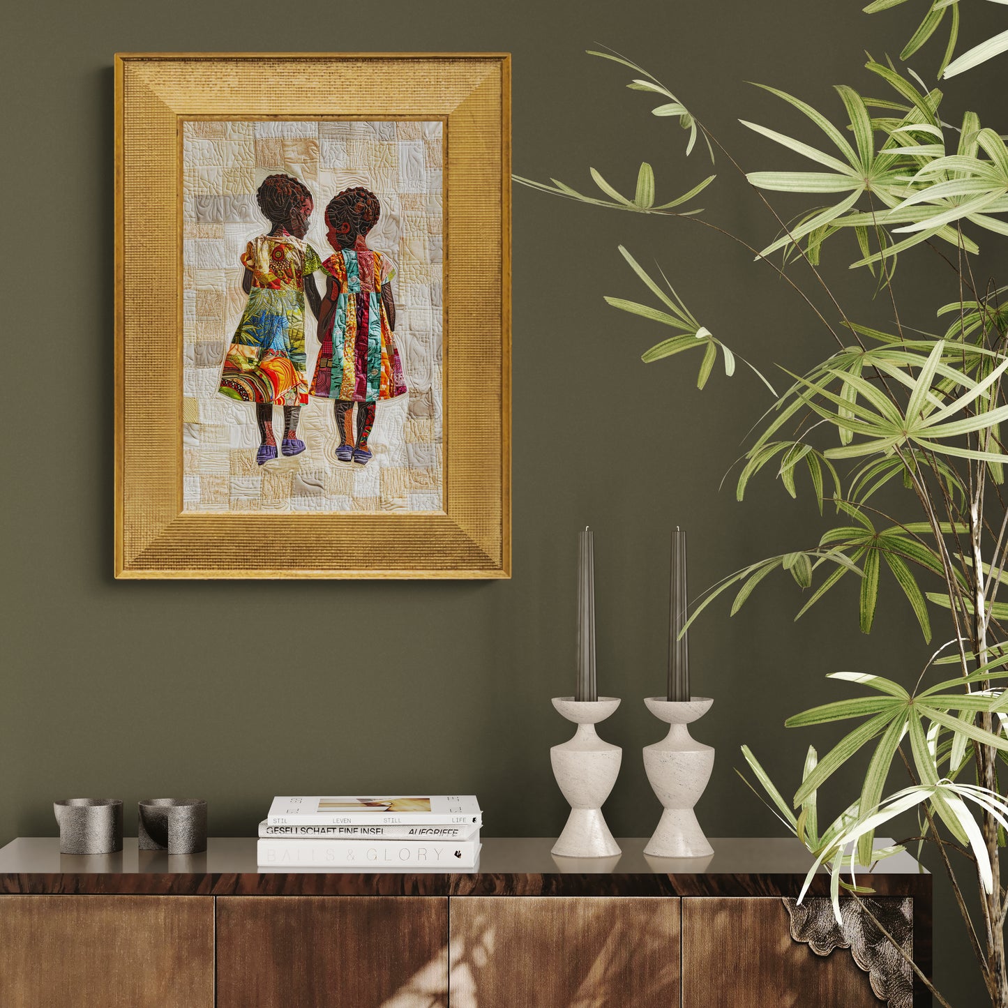 Friends Quilt-Inspired Matte Paper Poster in Bisa Butler Style