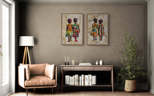 Friends Quilt-Inspired Matte Paper Poster in Bisa Butler Style
